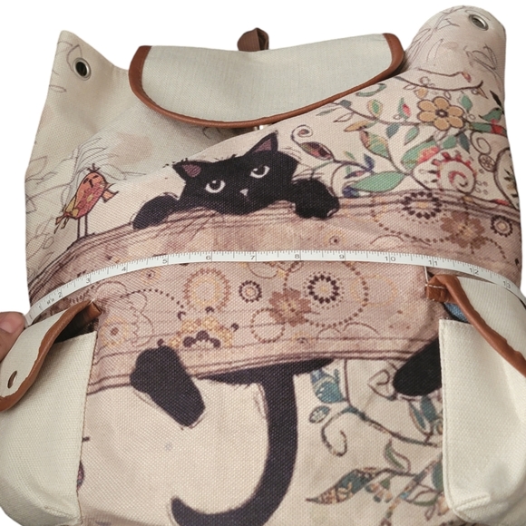 Black Cat Canvas Backpack, BoHo Fashion Drawstring Casual Knapsack, Daypack - Picture 13 of 14